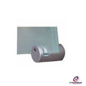 Image shows a side clamp holding a frosted glass sign edge