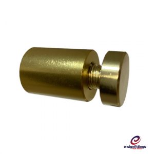 A gold coloured flat head standoff made from aluminium